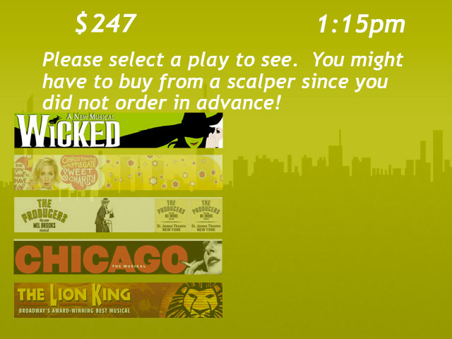 Screen shot titled: What play to see?